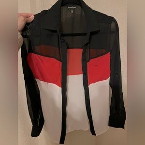 Express Breezy red white and black button down shirt